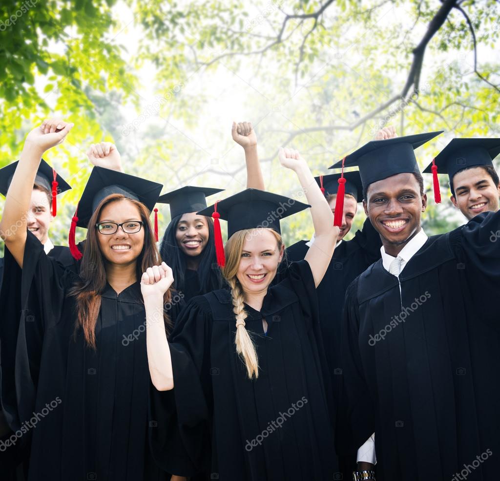 Diversity Students Celebrating Graduation Concept