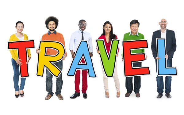 Group of People Holding Text Travel — Stock Photo, Image