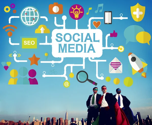 Mídia social, conceito de conexão de tecnologia — Fotografia de Stock