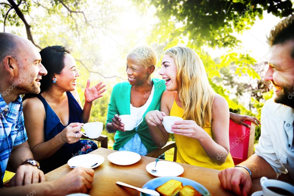 friends hanging out at outdoors party