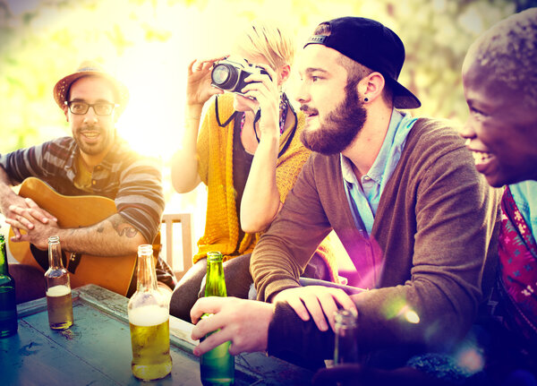 friends hanging out at outdoors party