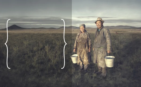 Moğol çift çiftçiler — Stok fotoğraf