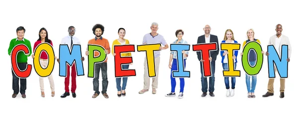 Group of People Holding Competition Letter — Stock Photo, Image