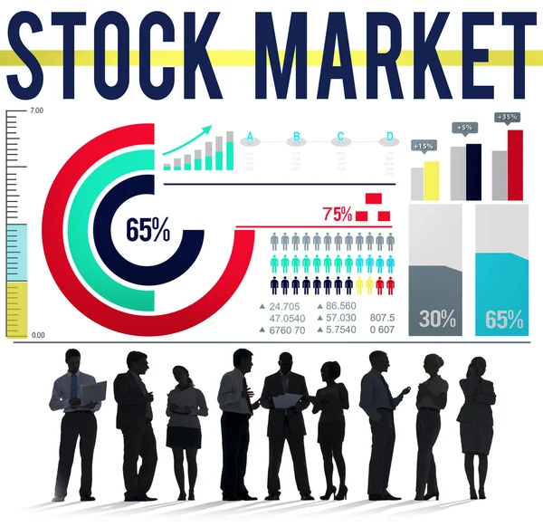 Üzletemberek és pénzügyi grafikonok sziluettek — Stock Fotó