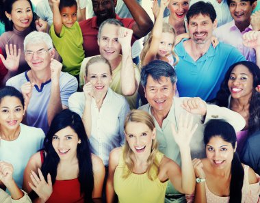 Group of diversity people celebrating success clipart