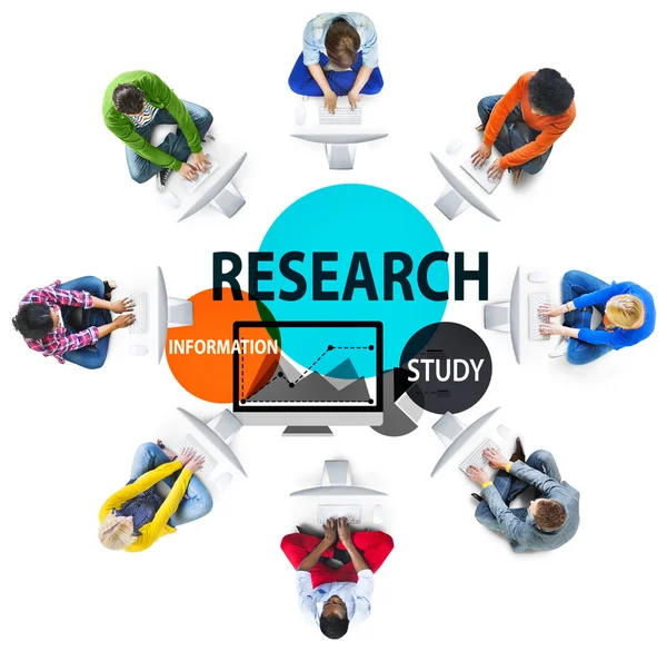 Kutatás kutatás keres információ fogalma — Stock Fotó