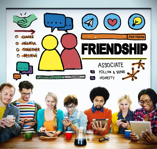 Amizade, conceito de mídia social — Fotografia de Stock