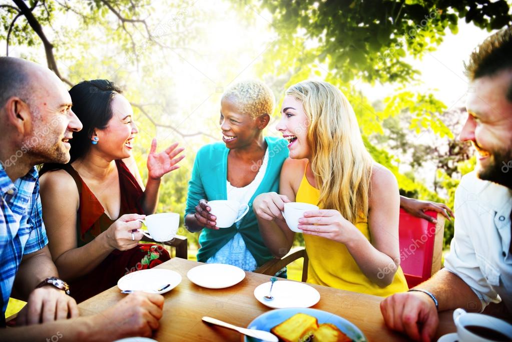 Group of friends chilling at outdoors