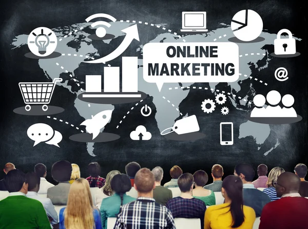 Ludzie o seminarium i Online Marketing — Zdjęcie stockowe