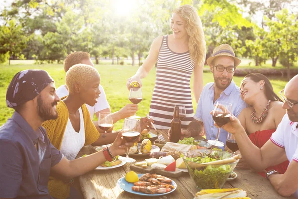 Amigos Jantar ao ar livre — Fotografia de Stock