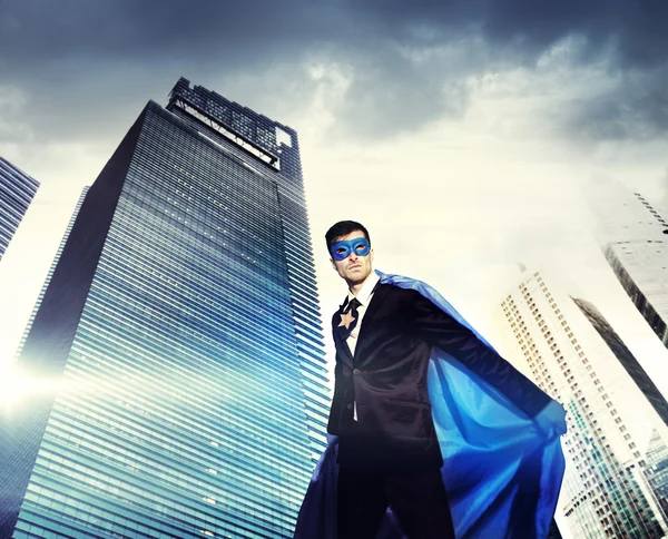 Superhero Businessman in modern city — Φωτογραφία Αρχείου