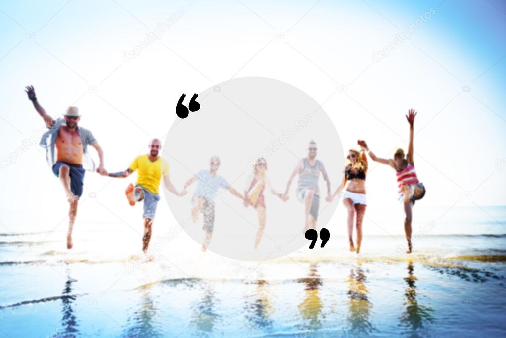 happy friends having fun on the beach