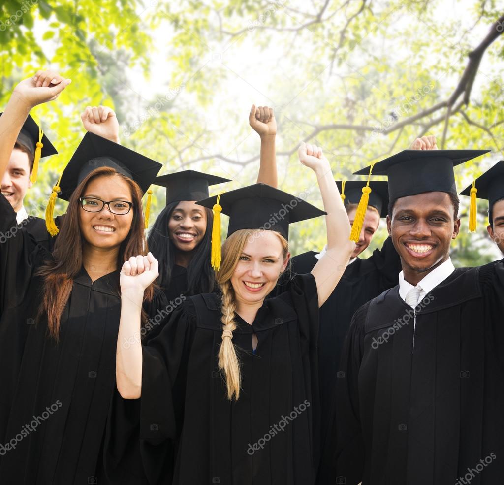 Diversity Students Celebrating Graduation Concept