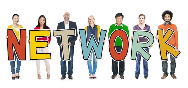 Group of People Holding Letter Network — Stock Photo, Image