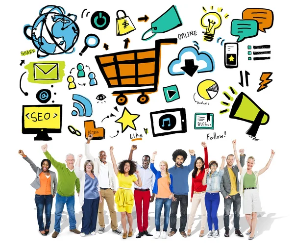 Różnorodność osób i koncepcji marketingu Online — Zdjęcie stockowe