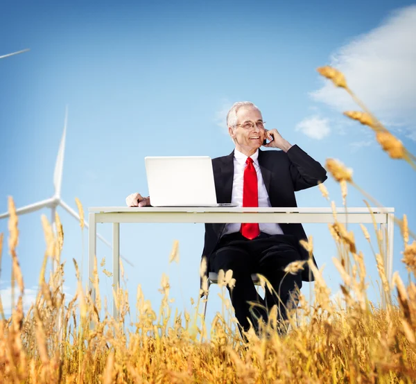 Zakenman die werken in de open lucht — Stockfoto