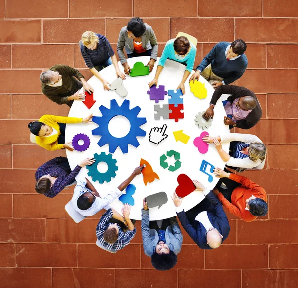 Trabajo en equipo corporativo, concepto de tecnología — Foto de Stock