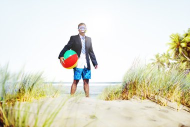 İşadamı gevşeme Beach kavramı