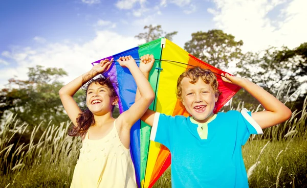 Barn som leker kite — Stockfoto