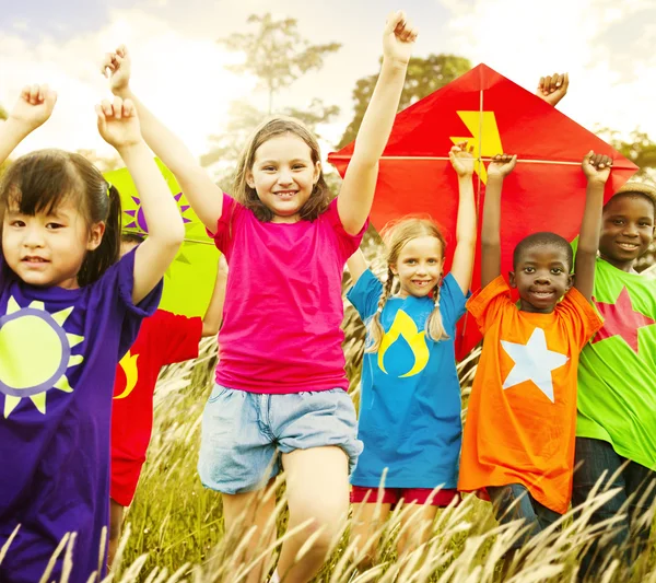 Kinderen spelen vliegers — Stockfoto