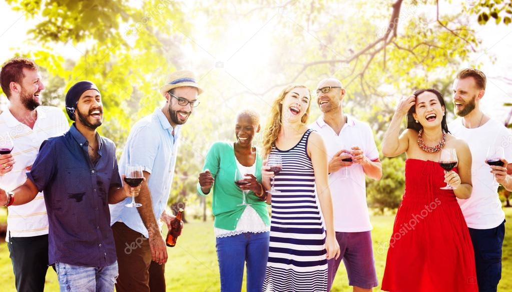 friends hanging out at outdoors party