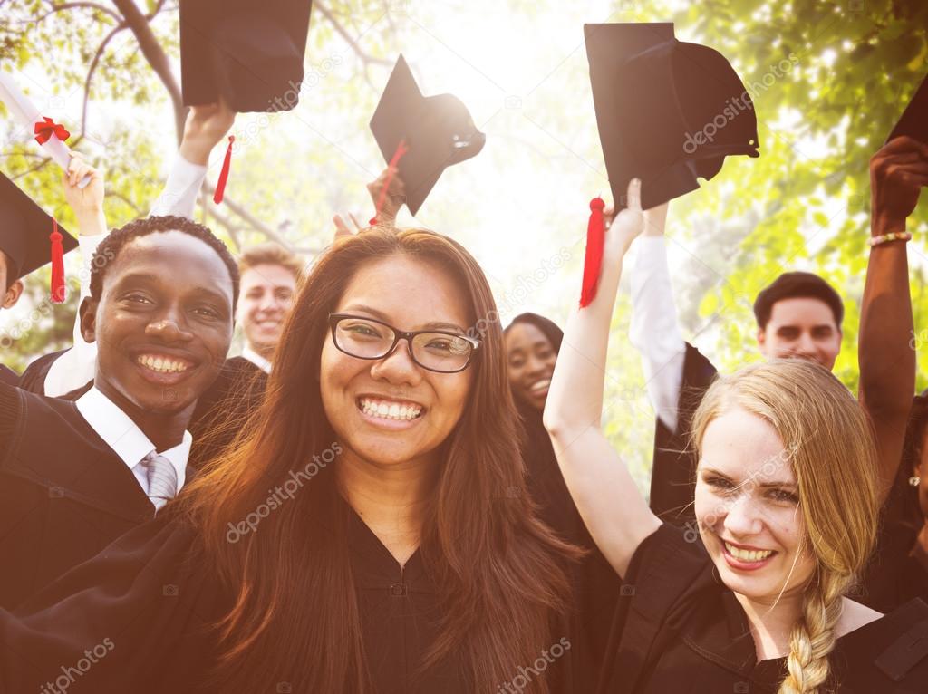 Diversity Students Celebrating Graduation Concept