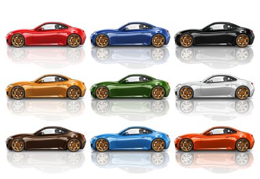 Arabalar, ulaşım 3d illüstrasyon kavramı