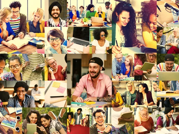 Diversity-Studenten nutzen digitale Geräte — Stockfoto