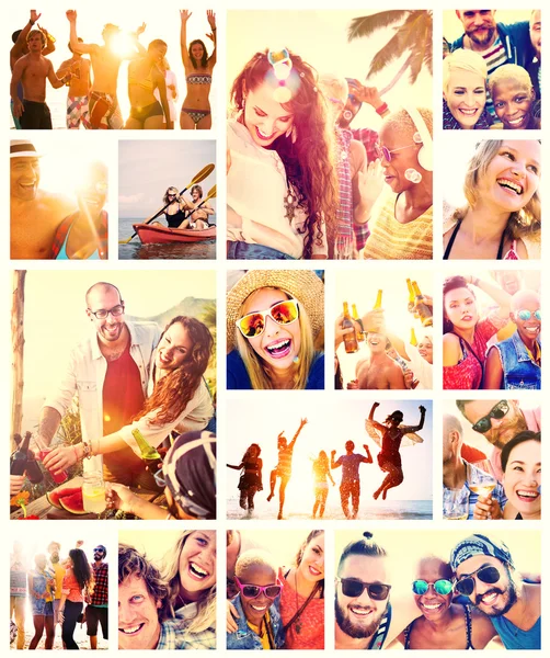 Mladí šťastní lidé na pláži — Stock fotografie