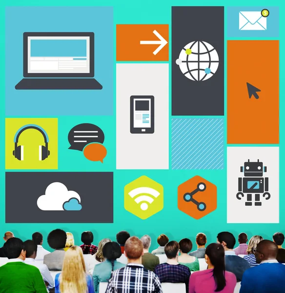 Group of Diversity People and Computer Cloud — Stock Photo, Image