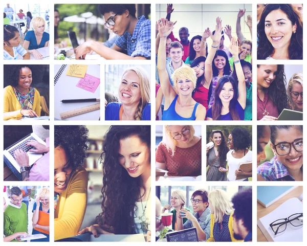 Collage con studenti diversi — Foto Stock