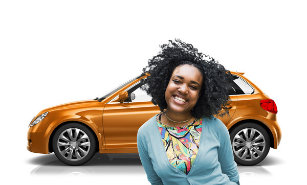 Happy Woman at Car Concept