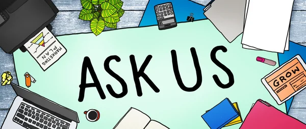 Vraag het ons en Help — Stockfoto