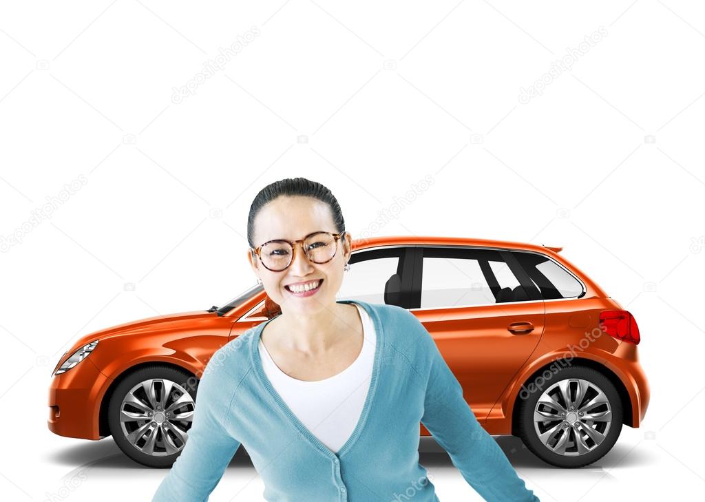 woman with car in behind