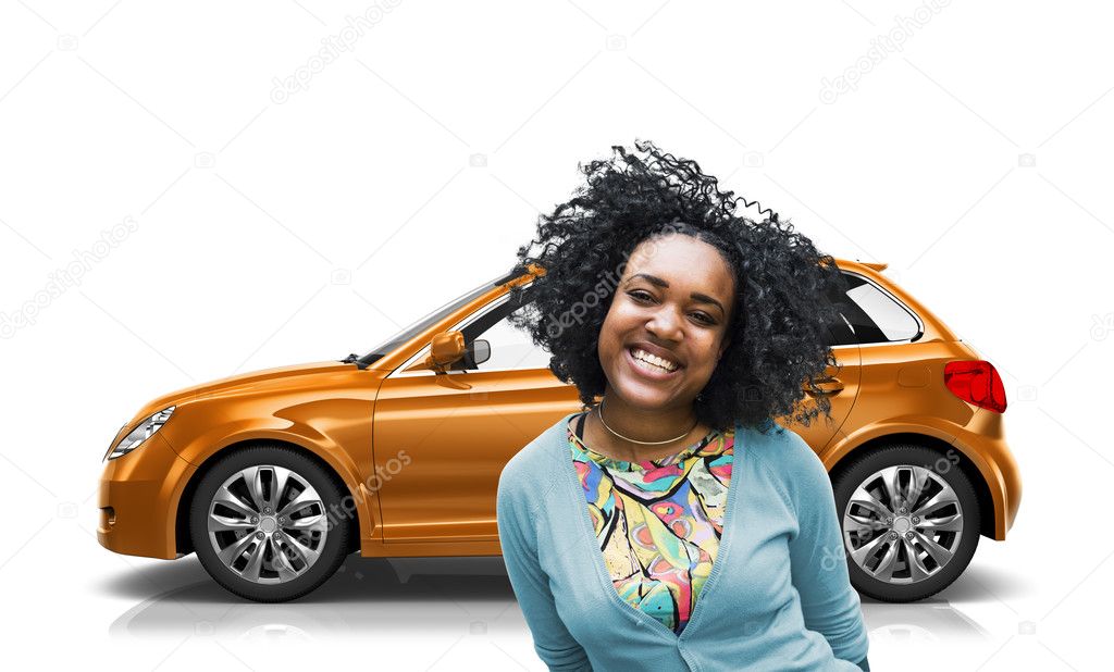 Happy Woman at Car Concept