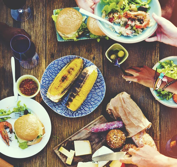 Various food on wooden table — Zdjęcie stockowe