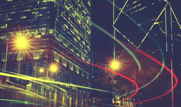 Vista nocturna de luces borrosas en un concepto de ciudad — Foto de Stock