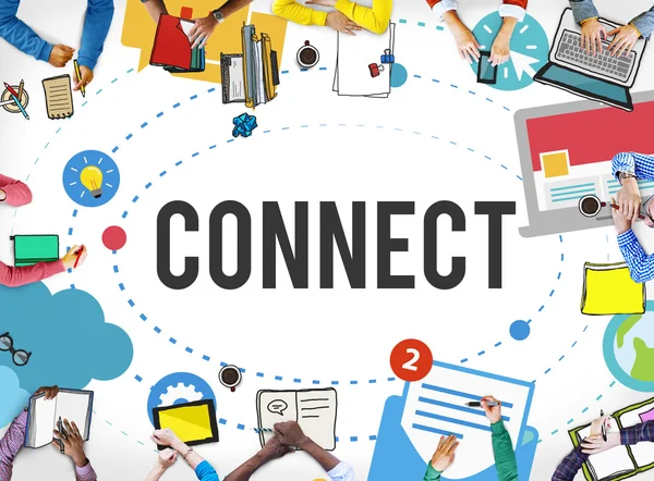 Persone che puntano su Connect Concept — Foto Stock