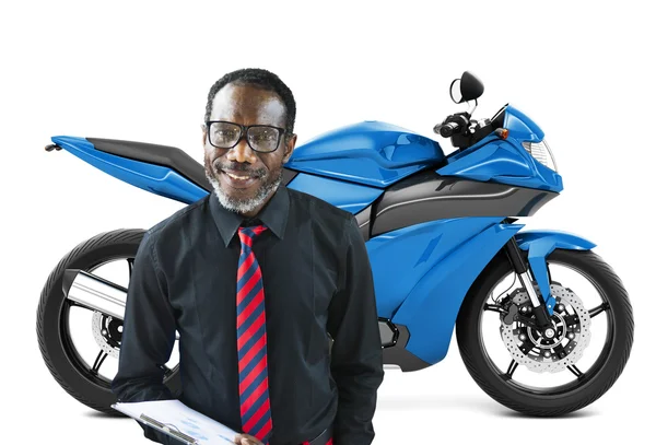 Man next to Motorbike, Transportation Concept — Stock Photo, Image