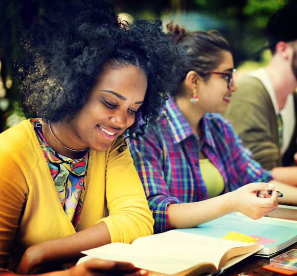 college students studying in classroom