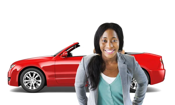 女人和红色的汽车 — 图库照片