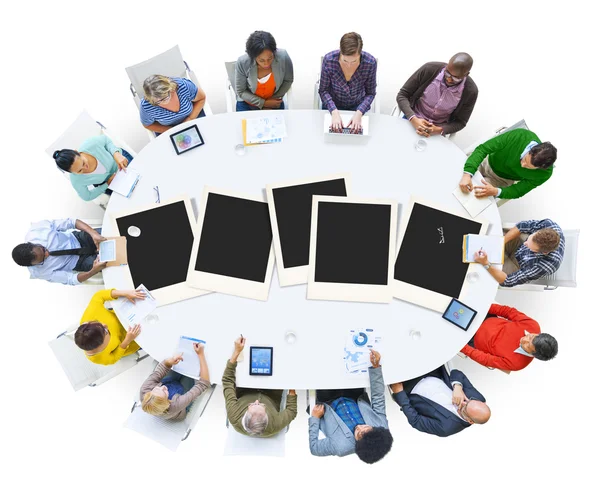 Group of Business People with Polaroid Papers — Stock Photo, Image