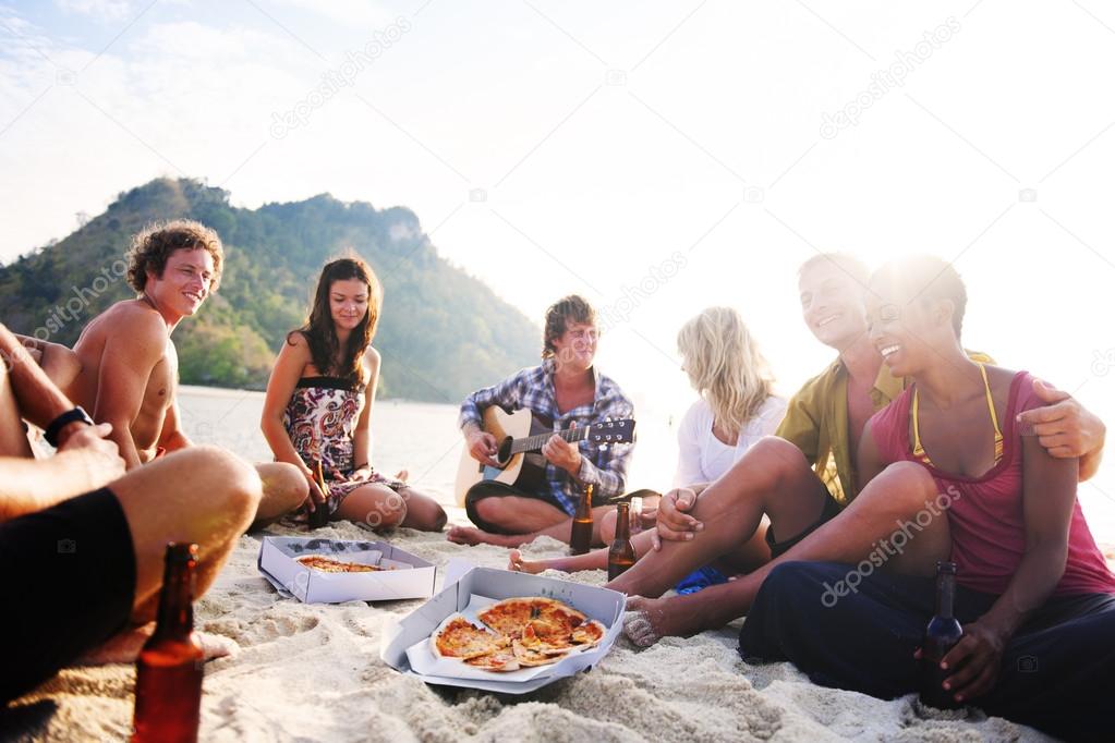 Group of friends having beach party Concept