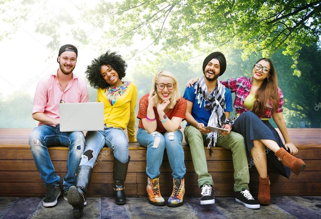 cheerful students in college park