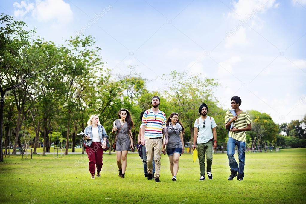 students walking in college park