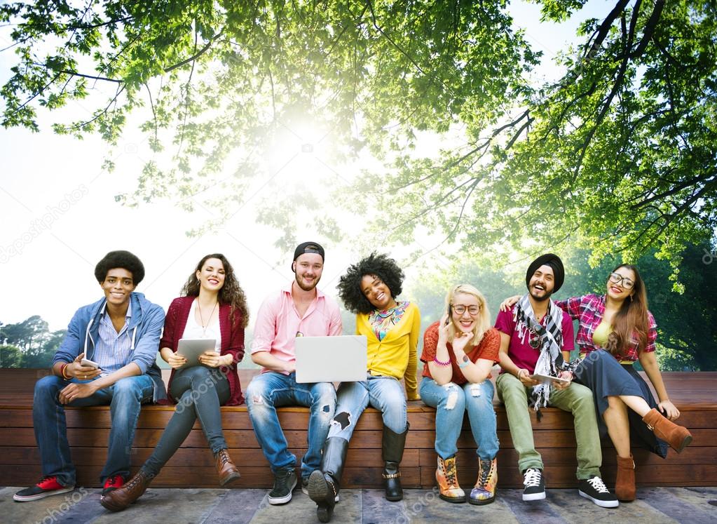 cheerful students in college park