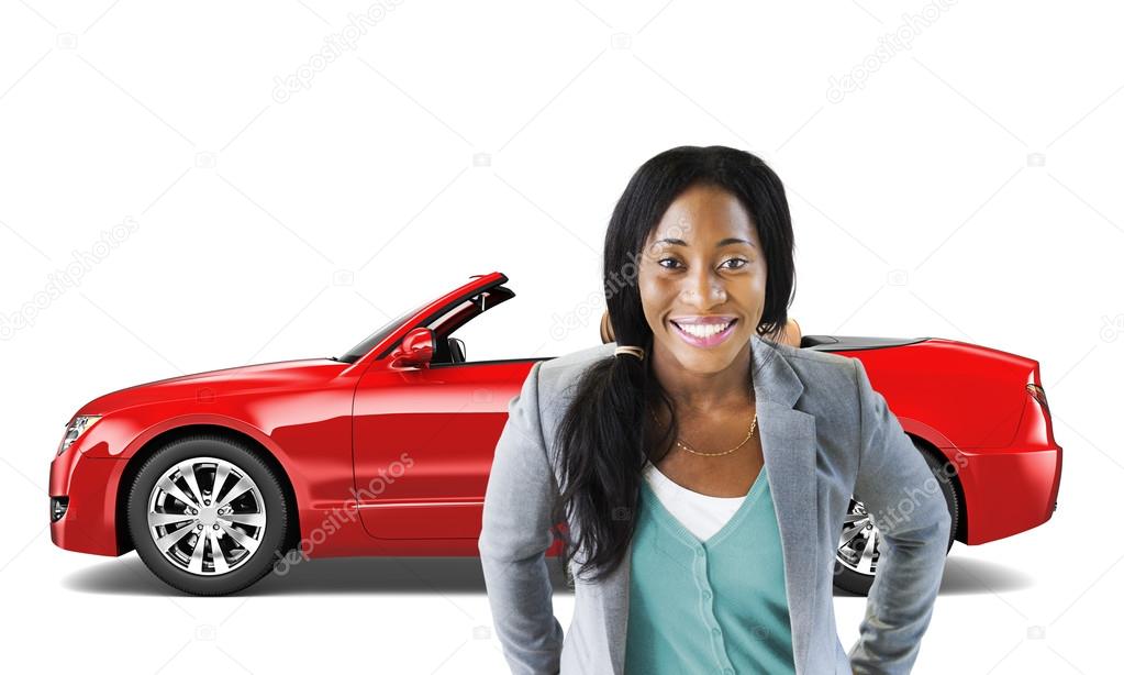 Woman and red car