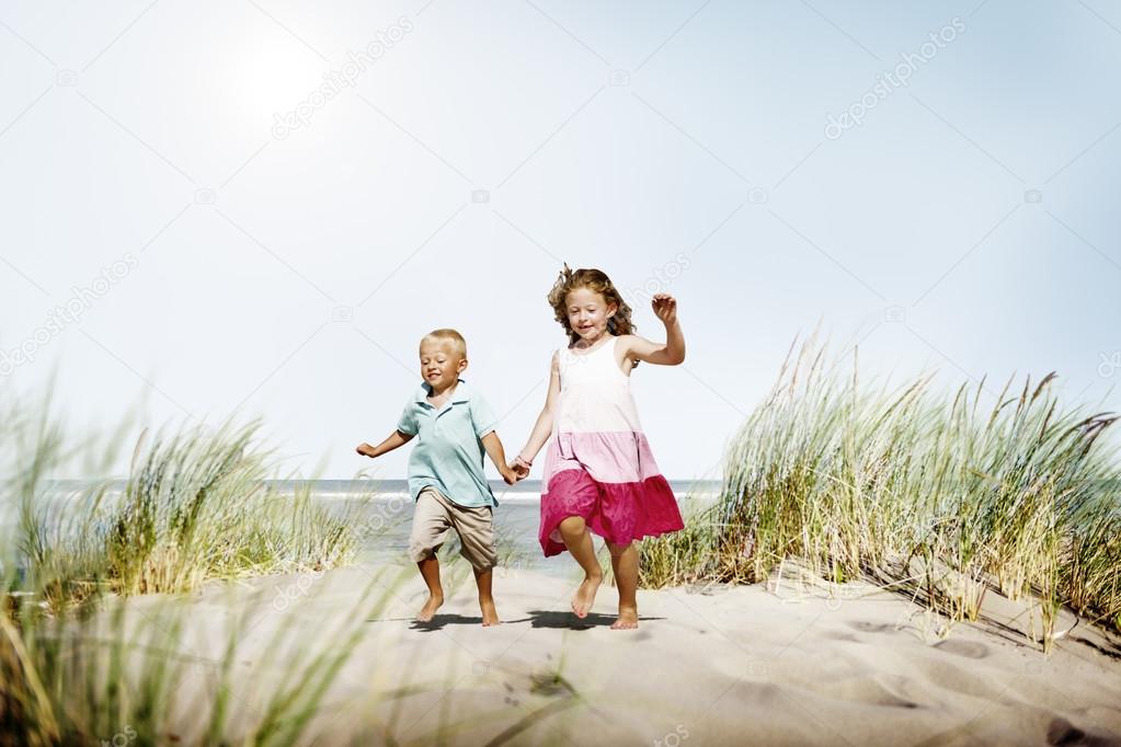 Brother and Sister at Beach Bonding Concept