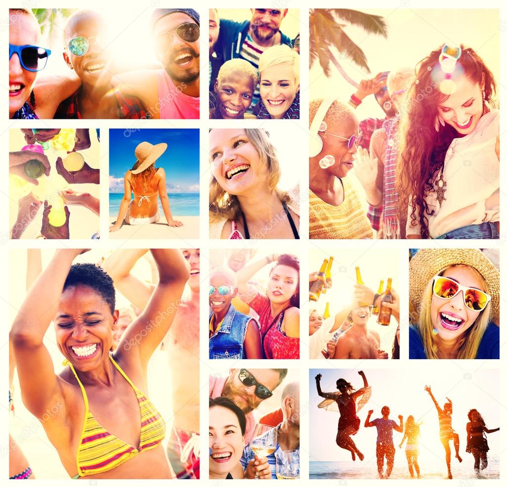 young happy people on the beach