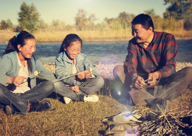 Mongolian Family Camping  clipart